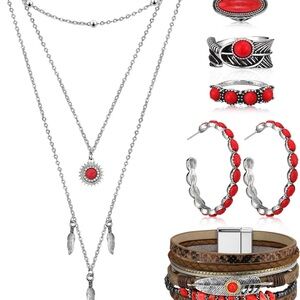 Ecally Bohemian Turquoise Western Jewelry Set